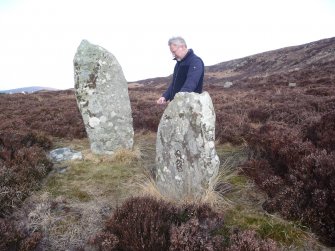 View of stones on SE with Mr Stratford Halliday, RCAHMS.