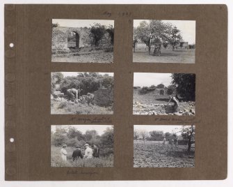 Six album photographs showing views of estate including old garden walls, glass houses and surveyors. 
Page titled: 'May 1937.' 
PHOTOGRAPH ALBUM NO.145: ADDISTOUN