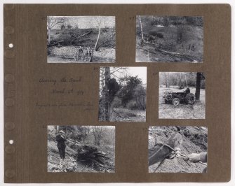 Six album photographs showing forest clearing at Addistoun House.
Page titled: 'Clearing the Bank March 4th 1939. Engine and men from Wariston Saw Mills'.
PHOTOGRAPH ALBUM NO.145: ADDISTOUN