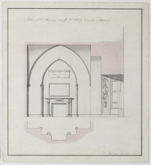 Digital copy of a design for the remodelling of the Eating Room at Sundrum Castle, Ayrshire.
Insc:'Section of the chimney end for the eating room at Sundrum'
s:'Jn Paterson Archt.'
Annotated on panel above chimneypiece:'1797'
Purchased with the assistance of the Art Fund, 2011.