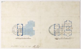 Digital copy of a design for a cottage at Newholme for Charles Cunningham.
Insc:'Sketch of the Sunk Floor. Sketch of the Principal Floor.'
s:'RR Edin'
Purchased with the assistance of the Art Fund, 2011.