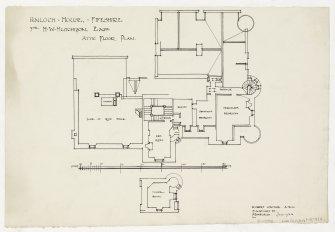 Attic floor plan as proposed
Titled: 'Kinloch House, Fifeshire, for H W Hitchison, Esqre. Attic floor plan'.