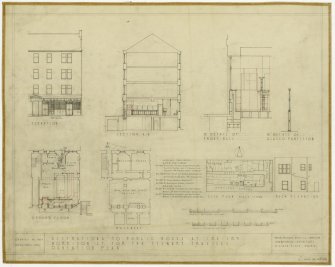 Site plan, Elevations,  Sections and Floor Plans showing proposed alterations to  Public House.   Also includes details of wall partitions and list of adjoing proprietors on Morrison Street.
Title: 'Alterations to Public House at 182-184 Morrison For the Stewart Trustees Deviation Plan'.
