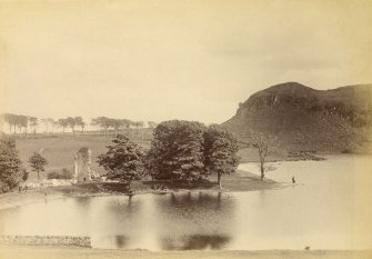 View of ruin and dam.
Titled: 'Glanderston Dam + Ruin of Glanderston House - 31st May 1890'. 

