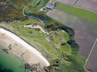 Oblique aerial view of Covesea Golf Course, taken from the NW.