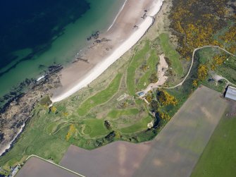 Oblique aerial view of Covesea Golf Course, taken from the SSW.