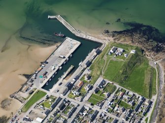 Oblique aerial view of Burghead Harbour, taken from the E.
