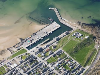 Oblique aerial view of Burghead Harbour, taken from the ENE.