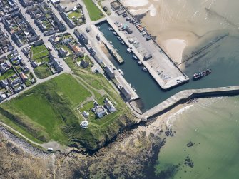 Oblique aerial view of Burghead Harbour, taken from the NNW.