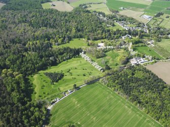 Oblique aerial view of Cawdor Castle Golf Course, taken from the E.