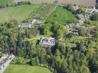 Oblique aerial view of Cawdor Castle and policies, taken from the WSW.
