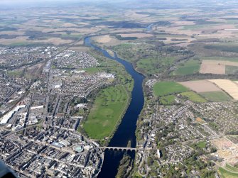 General oblique aerial view of North Inch Golf Course with the City of Perth adjacent, taken from the SSE.