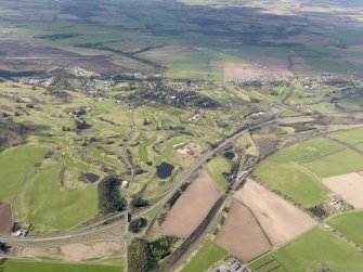 Oblique aerial view of Gleneagles Hotel and golf courses, taken from the SSE.