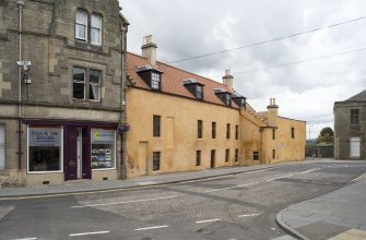 View of Dymock's Buildings, Bo'ness, taken from the South-East (from The Hippodrome). This photograph was taken as part of the Bo'ness Urban Survey to illustrate the character of the Town Centre Area of Townscape Character.