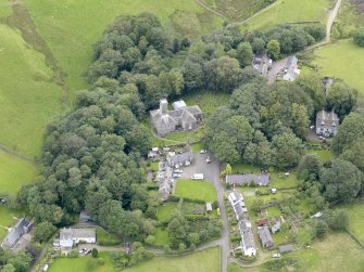 Oblique aerial view of Durisdeer, centred on the parish church, taken from the SSW.