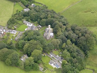 Oblique aerial view of Durisdeer, centred on the parish church, taken from the E.