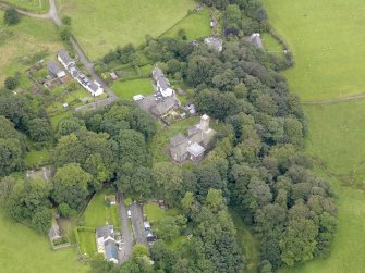 Oblique aerial view of Durisdeer, centred on the parish church, taken from the NE.