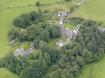 Oblique aerial view of Durisdeer, centred on the parish church, taken from the N.