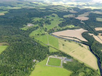 General oblique aerial view of Drumlanrig Estate and policies looking up the River Nith, taken from the SSE.