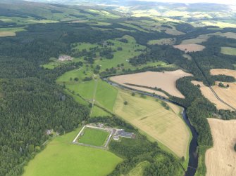 General oblique aerial view of Drumlanrig Estate and policies looking up the River Nith, taken from the SE.