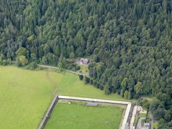 Oblique aerial view of Drumlanrig Estate Low Gardens House, taken from the ENE.