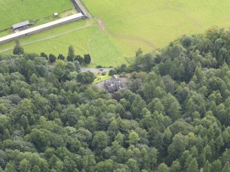 Oblique aerial view of Drumlanrig Estate Low Gardens House, taken from the WNW.