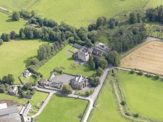 Oblique aerial view of Wallacehall Academy and Closeburn School, taken from the WSW.