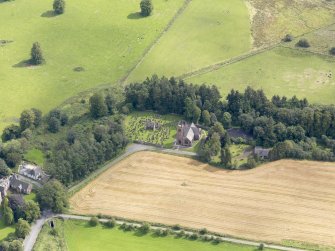 Oblique aerial view of Closeburn Parish Church, taken from the WSW.