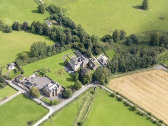 Oblique aerial view of Wallacehall Academy and Closeburn School, taken from the SW.