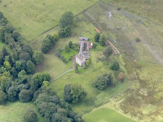 Oblique aerial view of Closeburn Castle, taken from the NNE.