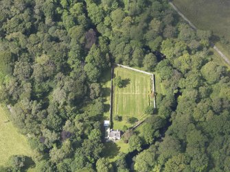Oblique aerial view of Cumloden walled garden, taken from the E.