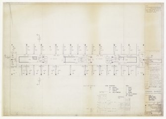 Plan of departmental divisions for Edinburgh University’s Faculties of Arts and Social Sciences, second floor, Adam Ferguson Building.  Includes list of architectural revisions with corresponding dates. 
Title: ' Block D, Second Floor, Prefabricated Partitions'
