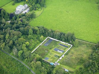 Oblique aerial view of Kirkdale House walled garden, taken from the NE.