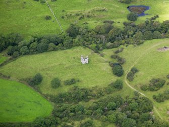 Oblique aerial view of Plunton Castle, taken from the SE.