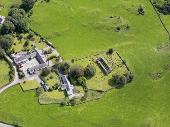 Oblique aerial view of Girthon Old Parish Church, taken from the NW.