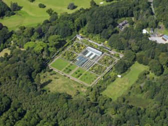 Oblique aerial view of Cally House walled garden, taken from the SE.