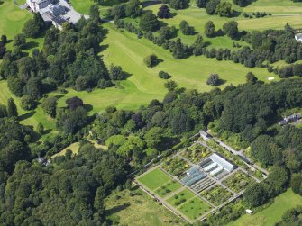 Oblique aerial view of Cally House walled garden, taken from the ESE.
