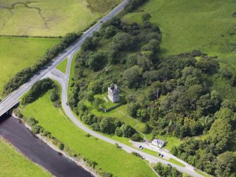 Oblique aerial view of Cardoness Castle, taken from the ENE.