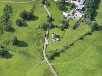 Oblique aerial view of Orchardton Tower, taken from the ESE.