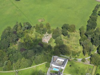 Oblique aerial view of Gelston Castle and policies, taken from the SW.