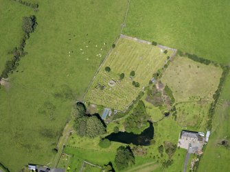 Oblique aerial view of Kelton Old Parish Church, taken from the SSW.