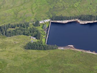 Oblique aerial view of Loch Arklet Reservoir Dam, taken from the S.