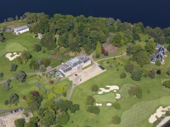 Oblique aerial view of Rossdhu House and policies, taken from the SE.