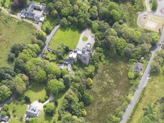 Oblique aerial view of Craigrownie Castle, taken from the NW.