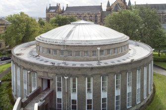 Elevated view of the reading room, taken from the roof of the student refectory to the north