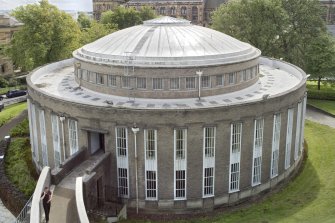 Elevated view of the reading room, taken from the roof of the student refectory to the north