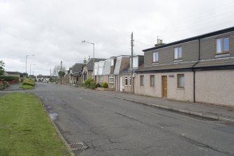 General street view of the Northern side of the Western end of Borrowstoun Road, Bo'ness, taken from the South-East. This photograph was taken as part of the Bo'ness Urban Survey to illustrate the character of the Borrowstoun Area of Townscape Character.