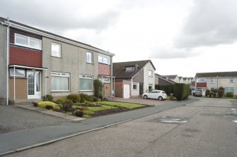 View of 12-16 Crosshill Drive, Bo'ness, taken from the South-West. 11 and 13 Crosshill Drive can also be seen in the background. This photograph was taken as part of the Bo'ness Urban Survey to illustrate the character of the Borrowstoun Area of Townscape Character.