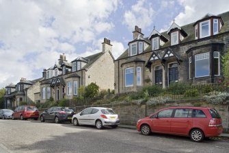 General street view showing 16-26 Stewart Avenue, Bo'ness, taken from the North-West. This photograph was taken as part of the Bo'ness Urban Survey to illustrate the character of the School Brae Area of Townscape Character.