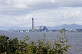 View from Stewart Avenue, Bo'ness, looking North across the Firth of Forth to Longannet Power Station in Fife. This photograph was taken as part of the Bo'ness Urban Survey to illustrate the character of the School Brae Area of Townscape Character.